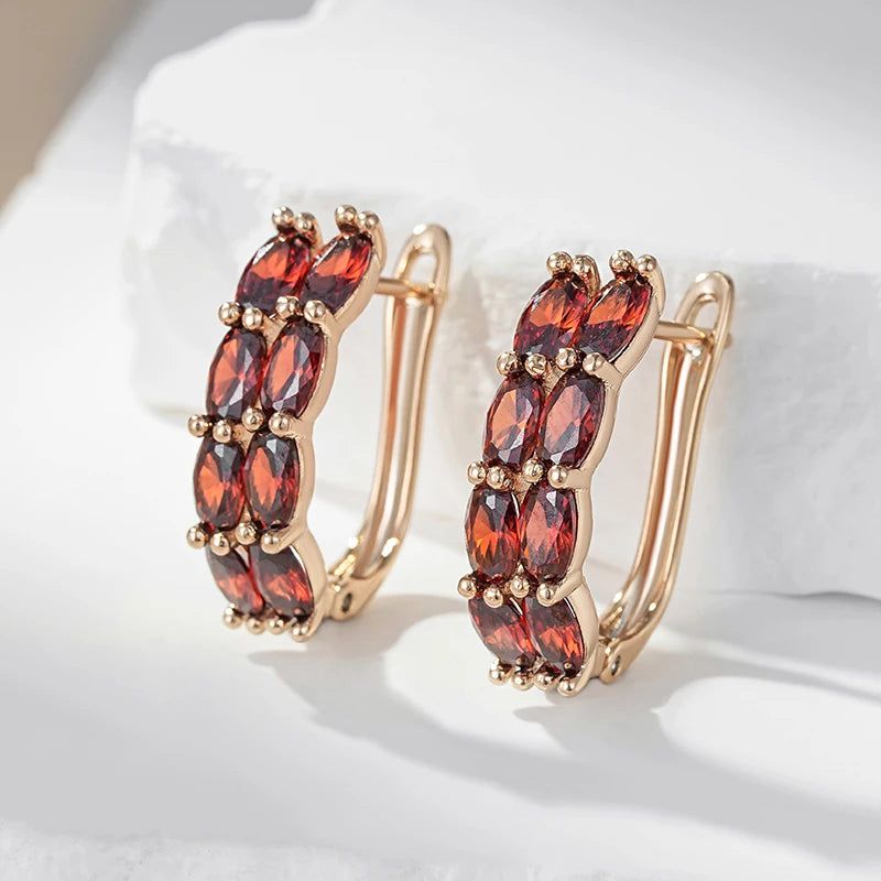 Radiant Red Natural Zircon Drop Earrings in 585 Rose Gold Finish - High-Quality Fashion Jewelry