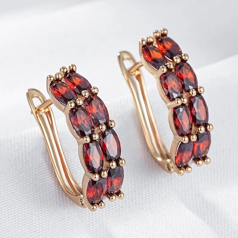 Radiant Red Natural Zircon Drop Earrings in 585 Rose Gold Finish - High-Quality Fashion Jewelry