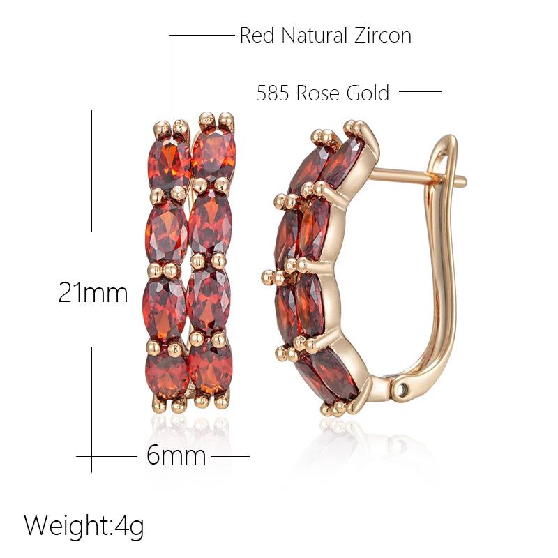 Radiant Red Natural Zircon Drop Earrings in 585 Rose Gold Finish - High-Quality Fashion Jewelry