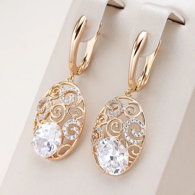 Radiant Rose Gold Crystal Floral Drop Earrings with Natural Zircon