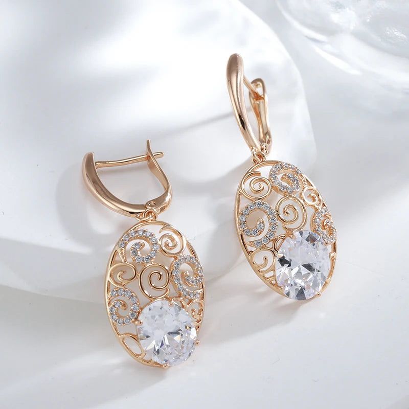 Radiant Rose Gold Crystal Floral Drop Earrings with Natural Zircon