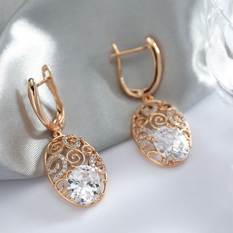 Radiant Rose Gold Crystal Floral Drop Earrings with Natural Zircon