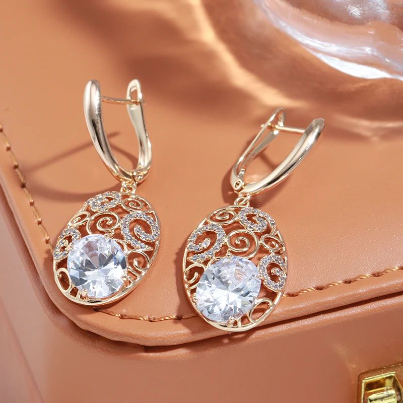 Radiant Rose Gold Crystal Floral Drop Earrings with Natural Zircon