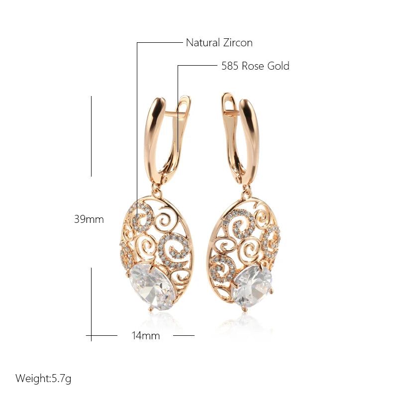 Radiant Rose Gold Crystal Floral Drop Earrings with Natural Zircon