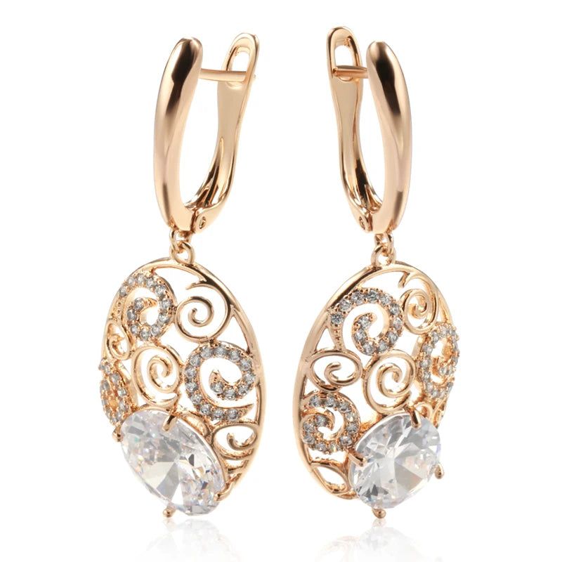 Radiant Rose Gold Crystal Floral Drop Earrings with Natural Zircon