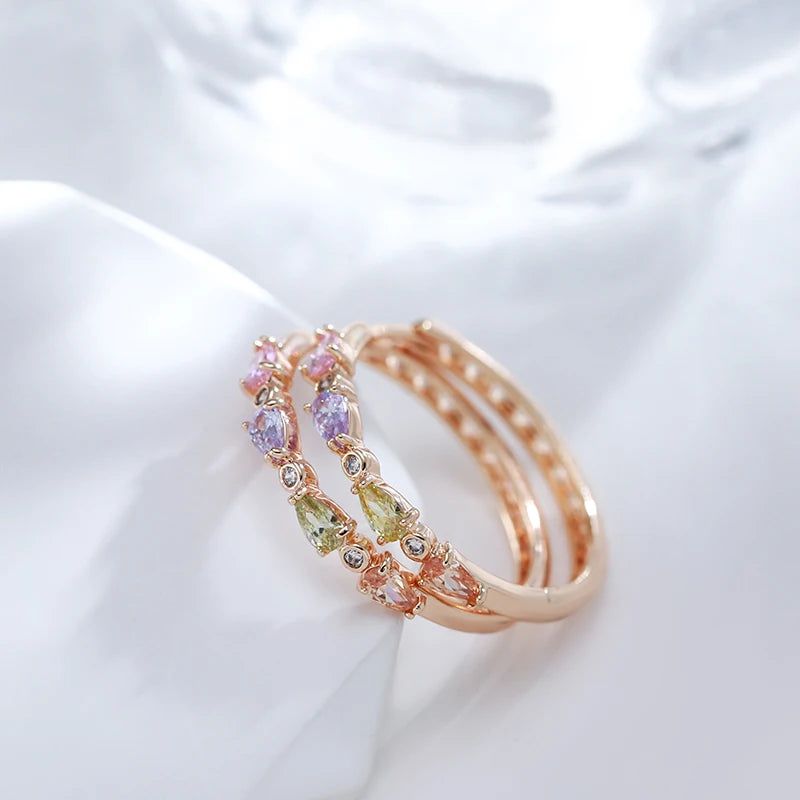 Radiant Rose Gold Dangle Hoop Earrings with Natural Zircon Accents