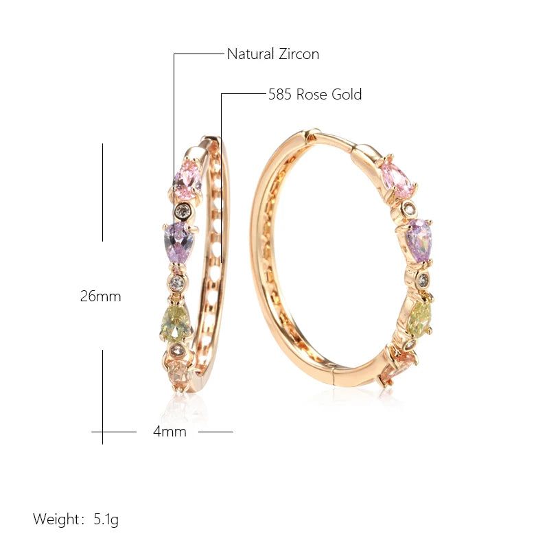 Radiant Rose Gold Dangle Hoop Earrings with Natural Zircon Accents