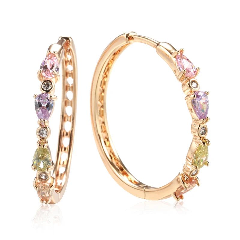 Radiant Rose Gold Dangle Hoop Earrings with Natural Zircon Accents