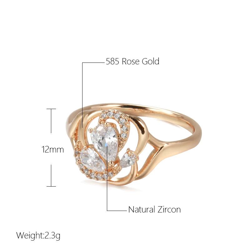 Radiant Rose Gold Floral Cocktail Ring with Natural Zircon and Shining Crystals