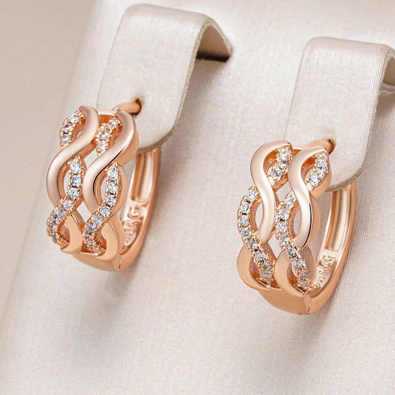 Radiant Rose Gold Natural Zircon Hoop Dangle Earrings - Vintage-Inspired Fashion Jewelry