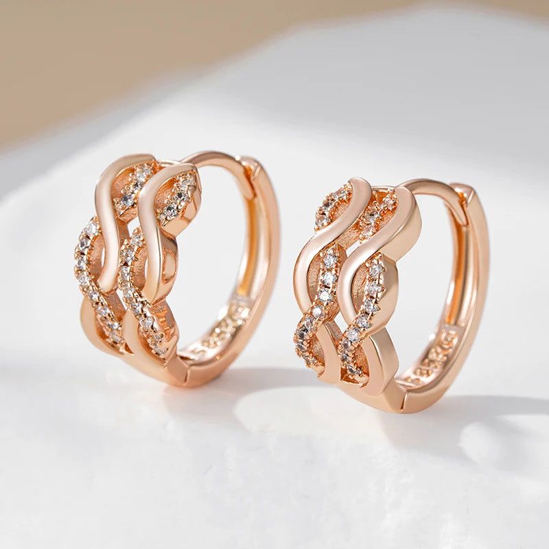 Radiant Rose Gold Natural Zircon Hoop Dangle Earrings - Vintage-Inspired Fashion Jewelry