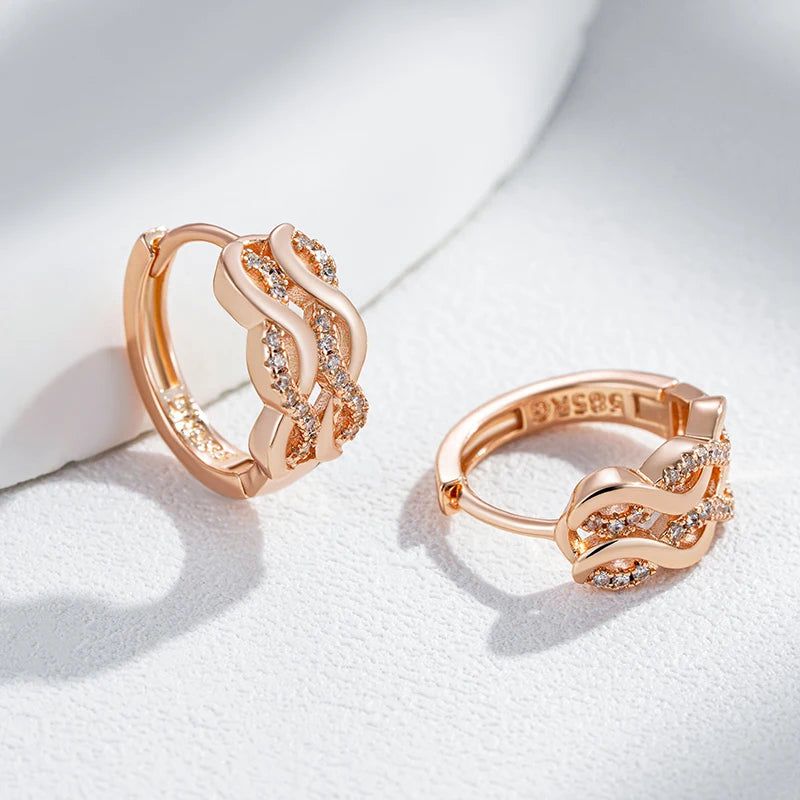 Radiant Rose Gold Natural Zircon Hoop Dangle Earrings - Vintage-Inspired Fashion Jewelry