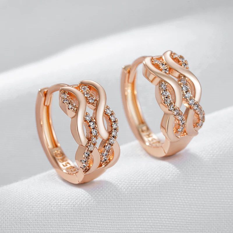 Radiant Rose Gold Natural Zircon Hoop Dangle Earrings - Vintage-Inspired Fashion Jewelry