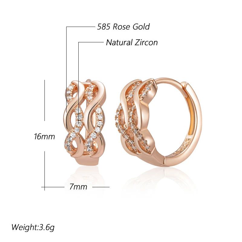 Radiant Rose Gold Natural Zircon Hoop Dangle Earrings - Vintage-Inspired Fashion Jewelry