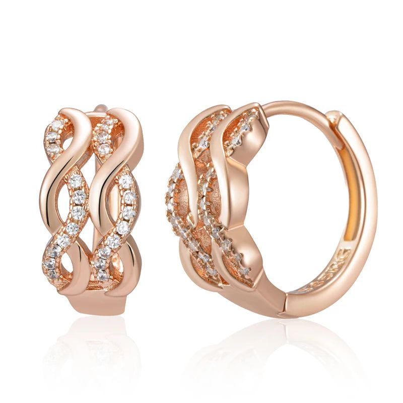 Radiant Rose Gold Natural Zircon Hoop Dangle Earrings - Vintage-Inspired Fashion Jewelry