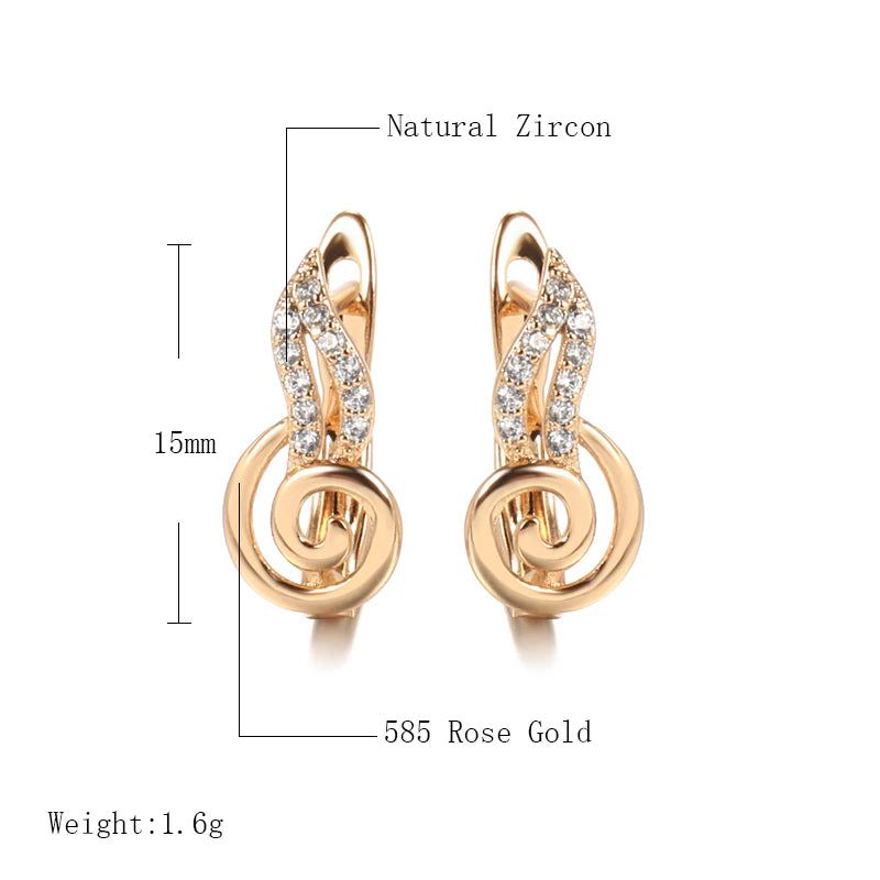 Radiant Rose Gold Wave Earrings with Natural Zircon Dangles - Unique Fashion Jewelry