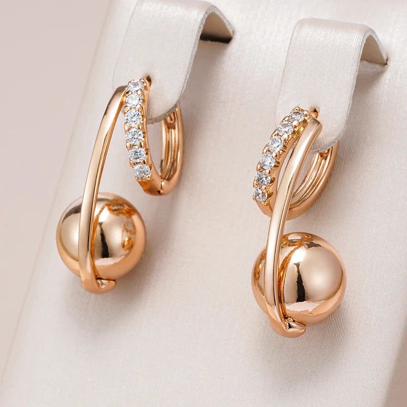 Radiant Round Zircon Dangle Earrings in 585 Rose Gold - 2024 Holiday Chic Jewelry