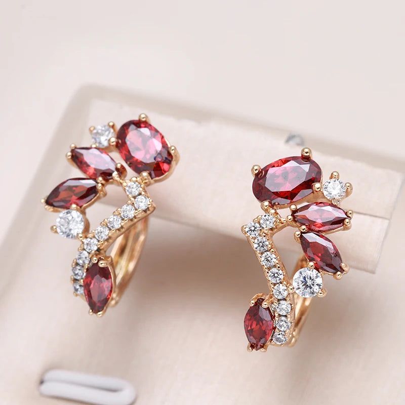 Radiant Ruby Zircon Stud Earrings in 585 Rose Gold - Elegant Jewelry for Valentine's Day