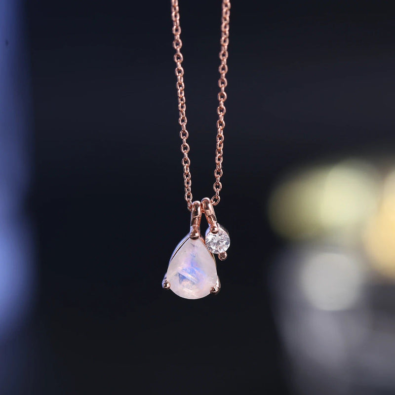 Rainbow Moonstone Necklace in 925 Sterling Silver Jewelry