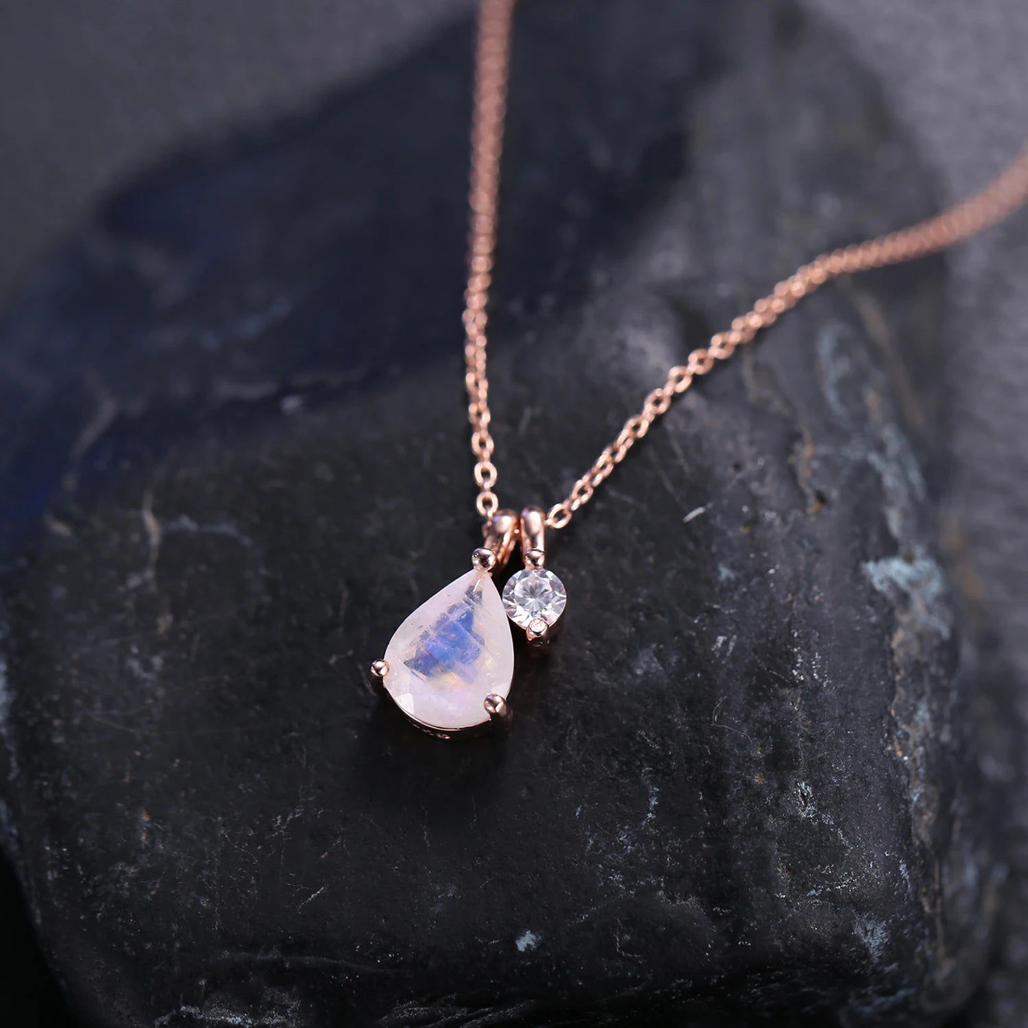 Rainbow Moonstone Necklace in 925 Sterling Silver Jewelry