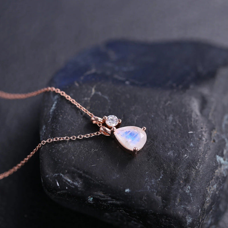 Rainbow Moonstone Necklace in 925 Sterling Silver Jewelry