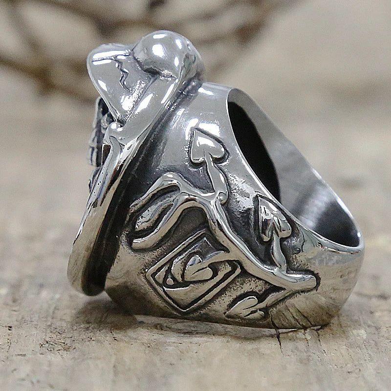 Rebel Cowboy Dual Gun Skull Ring for Men - Stainless Steel Punk Biker Jewelry