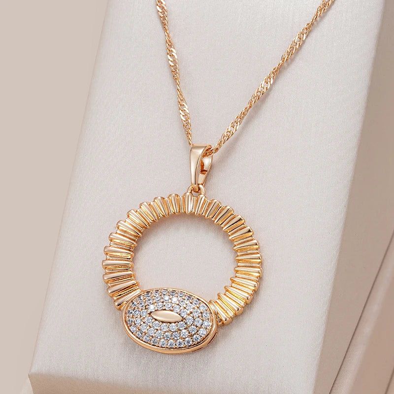 Refined Rose Gold Natural Zircon Large Pendant Necklace with Glossy Finish