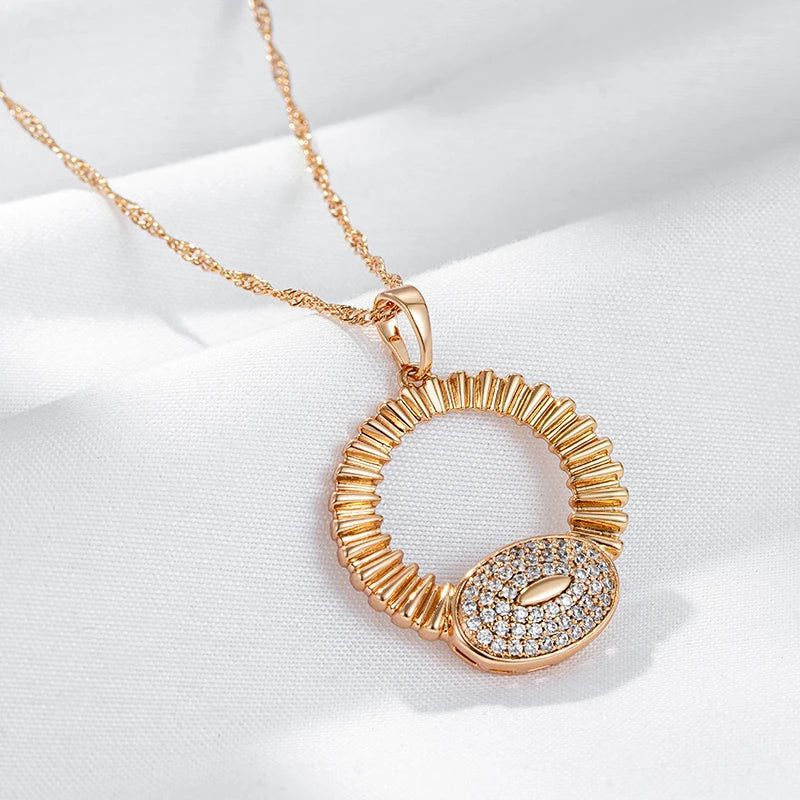 Refined Rose Gold Natural Zircon Large Pendant Necklace with Glossy Finish