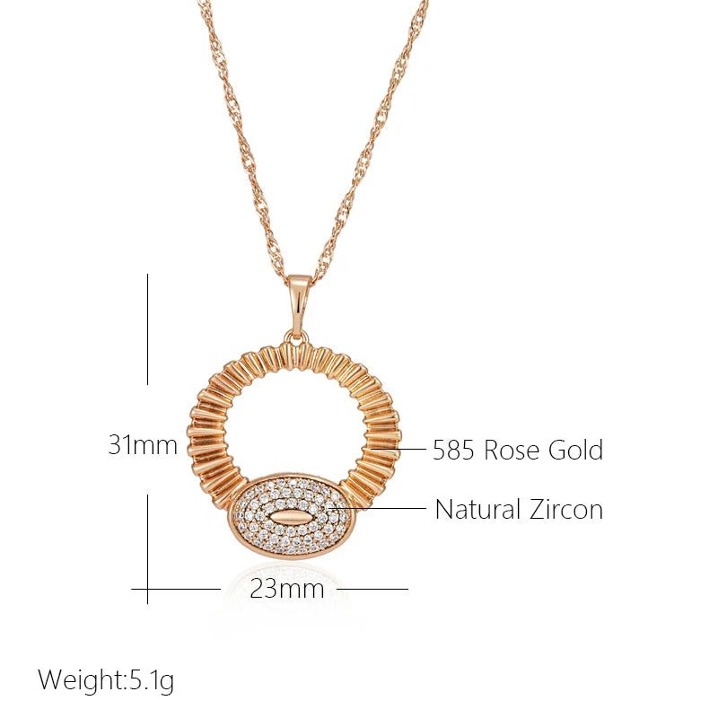 Refined Rose Gold Natural Zircon Large Pendant Necklace with Glossy Finish