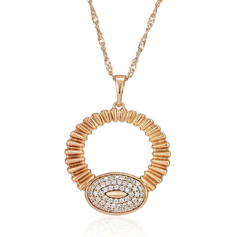 Refined Rose Gold Natural Zircon Large Pendant Necklace with Glossy Finish