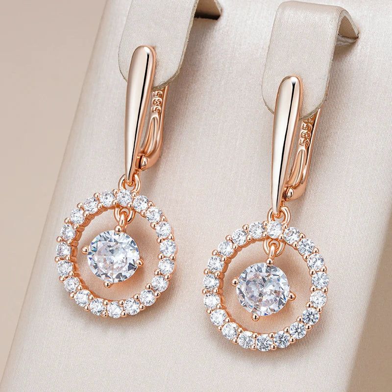 Refined Rose Gold Natural Zircon Long Drop Earrings - Vintage Geometric Design