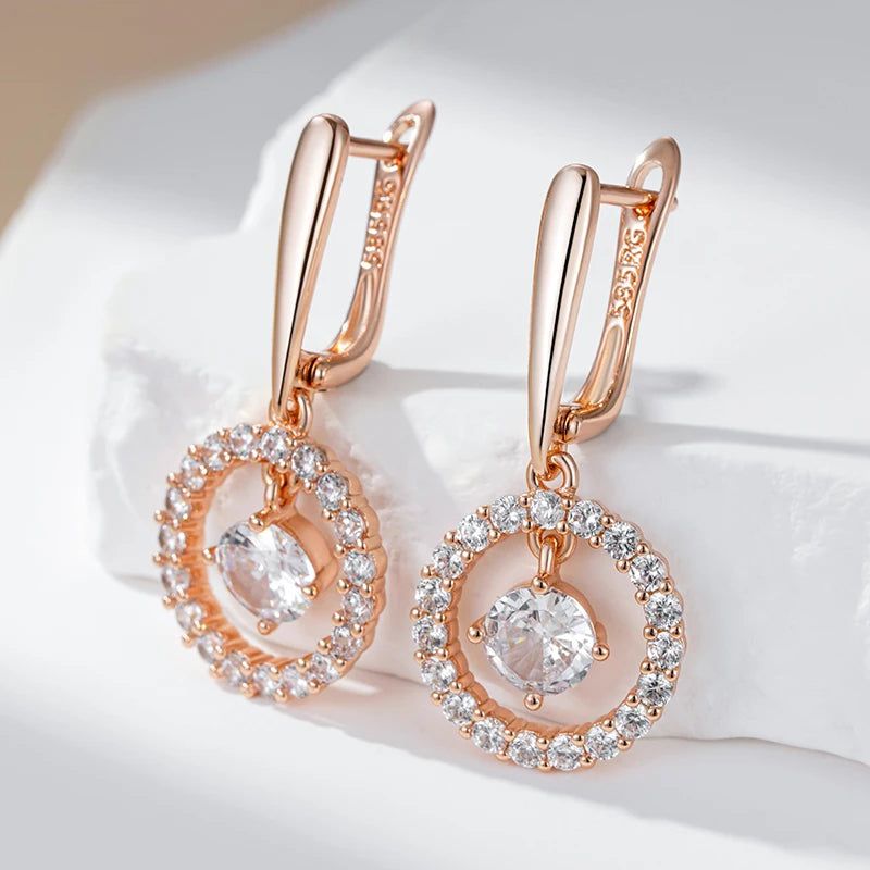 Refined Rose Gold Natural Zircon Long Drop Earrings - Vintage Geometric Design