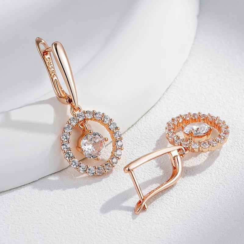 Refined Rose Gold Natural Zircon Long Drop Earrings - Vintage Geometric Design