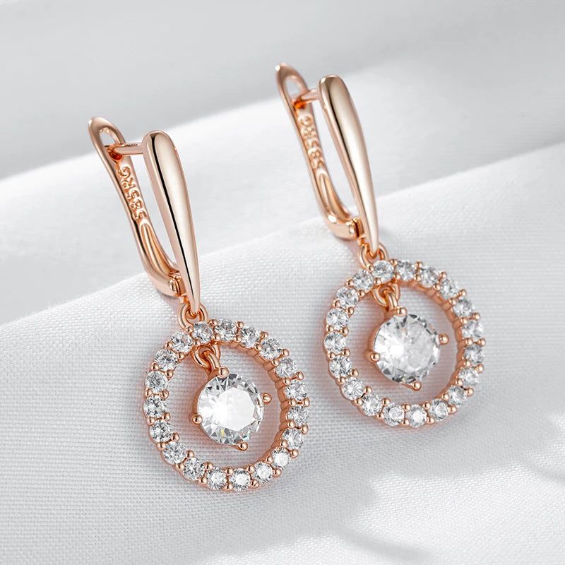 Refined Rose Gold Natural Zircon Long Drop Earrings - Vintage Geometric Design