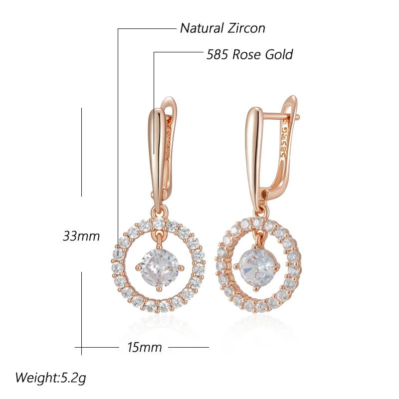 Refined Rose Gold Natural Zircon Long Drop Earrings - Vintage Geometric Design