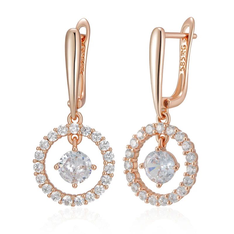 Refined Rose Gold Natural Zircon Long Drop Earrings - Vintage Geometric Design