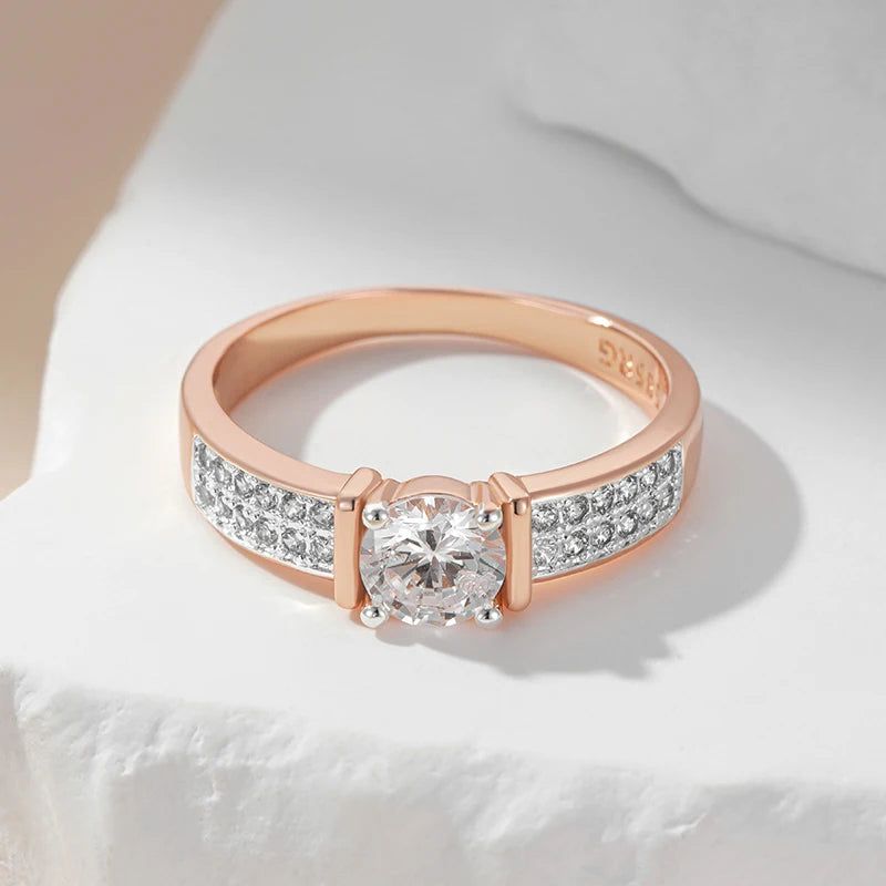 Refined Rose Gold Natural Zircon Ring - Shiny Fashion Jewelry