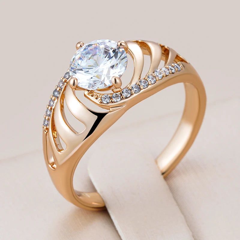 Refined Rose Gold Natural Zirconia Cocktail Ring with Unique Ethnic Design