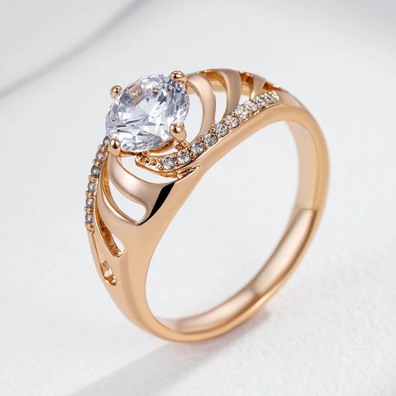 Refined Rose Gold Natural Zirconia Cocktail Ring with Unique Ethnic Design