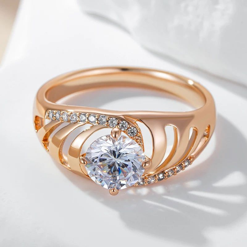 Refined Rose Gold Natural Zirconia Cocktail Ring with Unique Ethnic Design