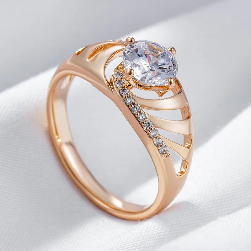 Refined Rose Gold Natural Zirconia Cocktail Ring with Unique Ethnic Design