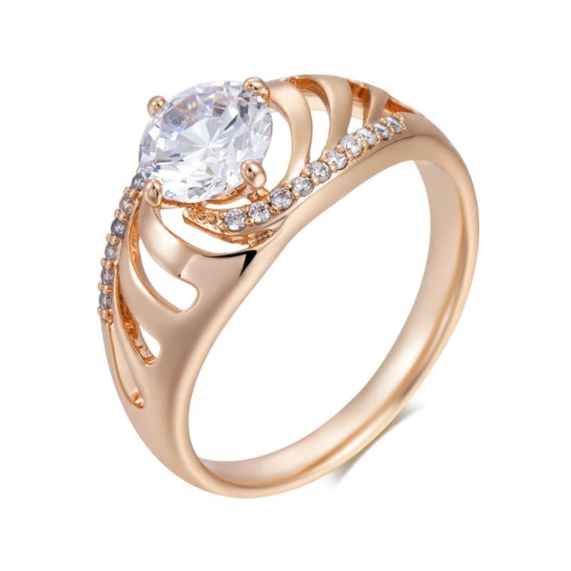 Refined Rose Gold Natural Zirconia Cocktail Ring with Unique Ethnic Design