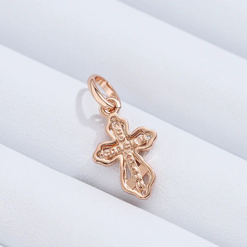 Refined Rose Gold Orthodox Cross Pendant Necklace with Natural Zircon Accents