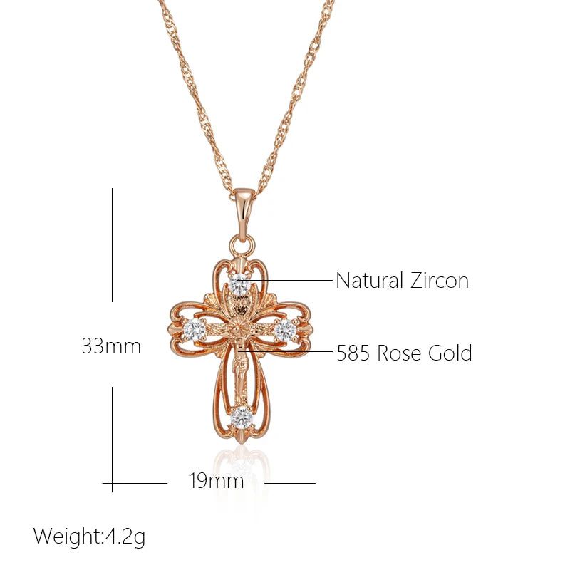 Refined Rose Gold Orthodox Cross Pendant Necklace with Natural Zircon Accents