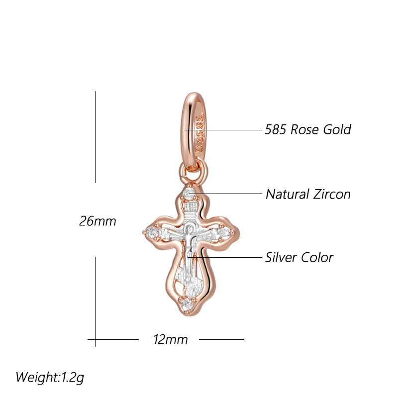 Refined Rose Gold Orthodox Cross Pendant Necklace with Natural Zircon Accents