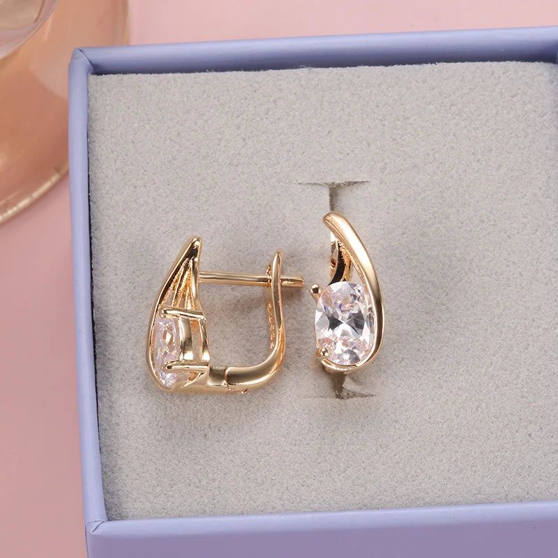 Refined Rose Gold Oval Drop Earrings with White Natural Zircon - High-Quality Fashion Jewelry