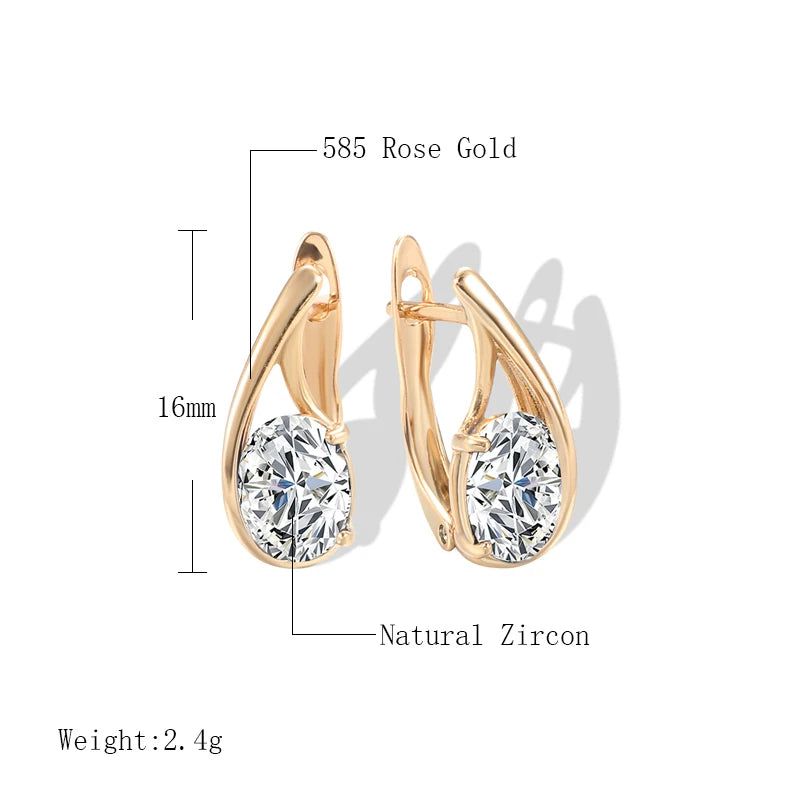 Refined Rose Gold Oval Drop Earrings with White Natural Zircon - High-Quality Fashion Jewelry