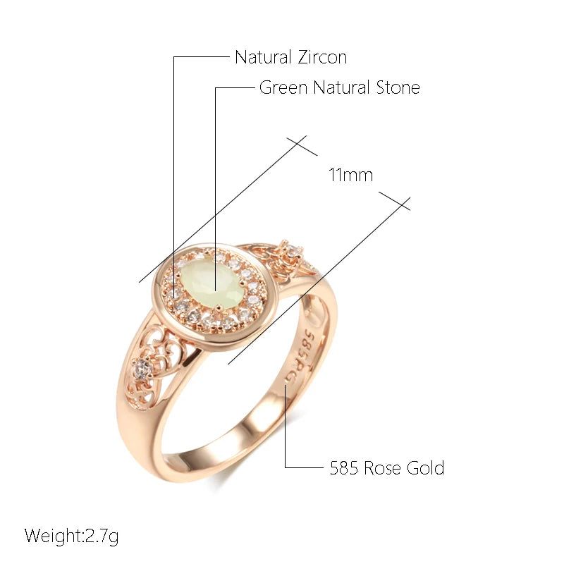 Refined Rose Gold Oval Emerald Ring with Natural Zircon Floral Design