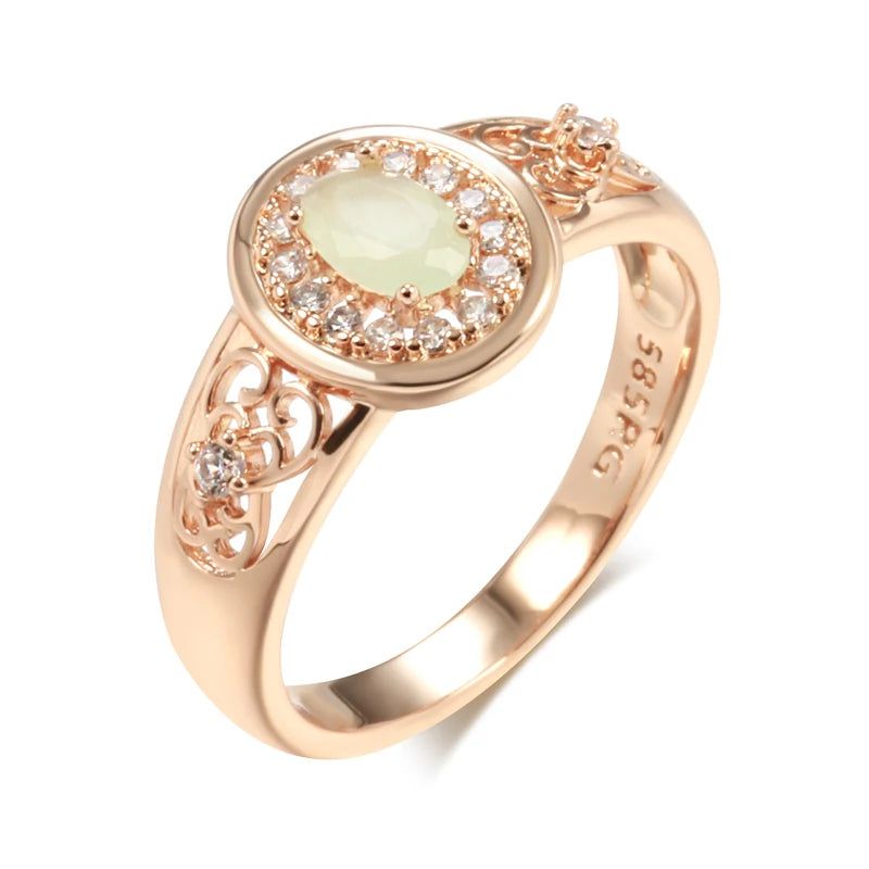 Refined Rose Gold Oval Emerald Ring with Natural Zircon Floral Design