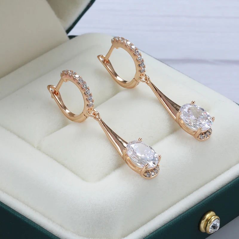 Refined Rose Gold Oval Zircon Dangle Earrings - Luxury Fashion Jewelry for Christmas and Special Occasions